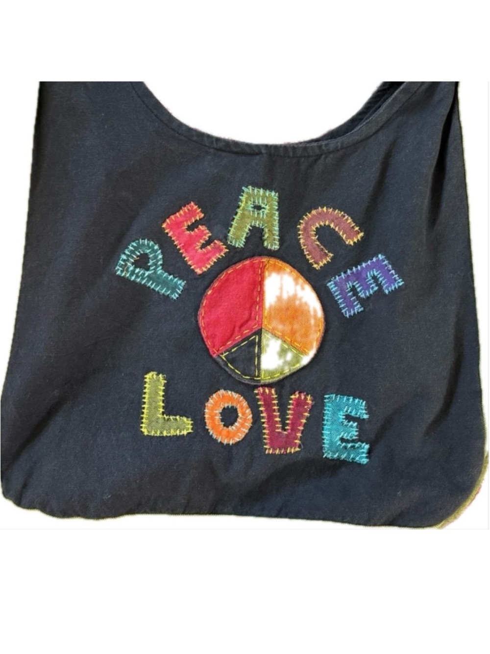 Boho Hippie Sling Shoulder Bag Embroidered Peace Love Cotton Festival Hobo Tote